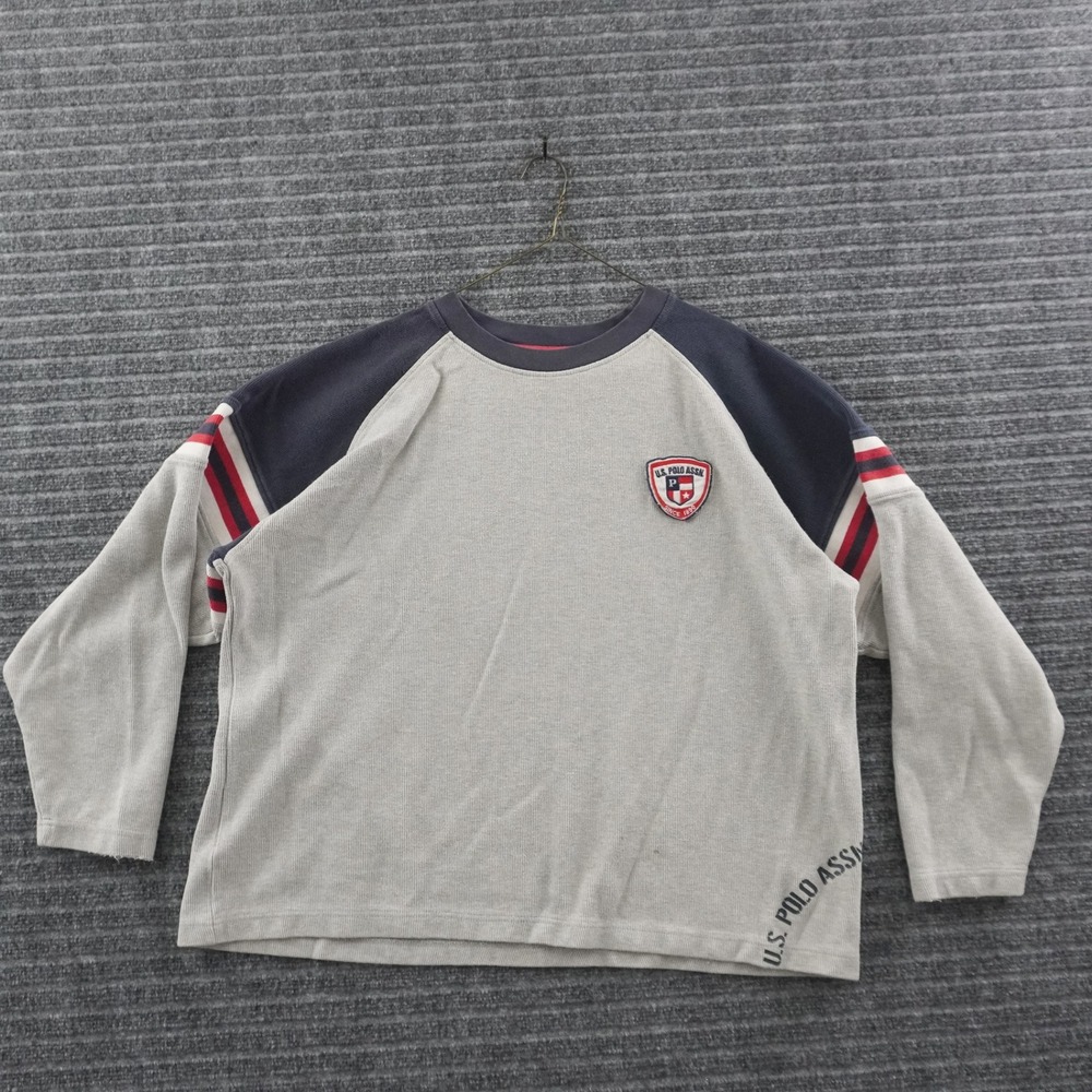 VTG Y2K U.S. Polo Assn. Long Sleeve Shirt Mens XL Grey Raglan Ribbed Cotton Top
